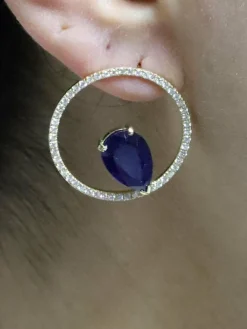 Boucle d'oreilles Or jaune Saphir Ceylan et Diamants