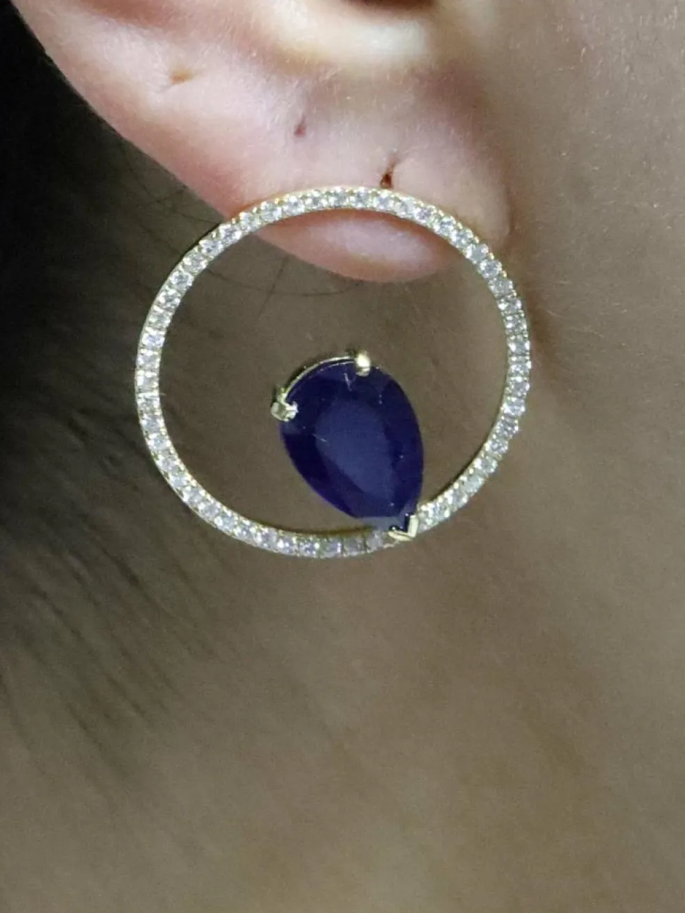Boucle d'oreilles Or jaune Saphir Ceylan et Diamants