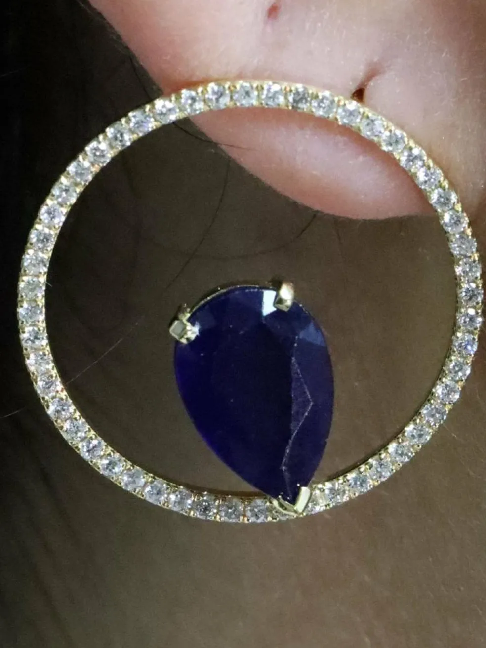Boucle d'oreilles Or jaune Saphir Ceylan et Diamants