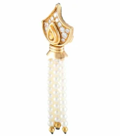 Boucles d'oreille citrine diamants et perles pendantes