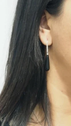 Boucles d'oreille en or blanc, diamants et onyx