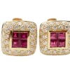 Boucles d'oreille en or jaune, rubis et diamants