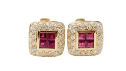 Boucles d'oreille en or jaune, rubis et diamants