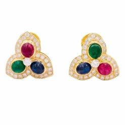 Boucles d'oreille "Tutti Frutti" or jaune, diamants, pierres de couleurs.
