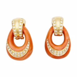 Boucles d'oreille vintage or jaune, diamants, corail.