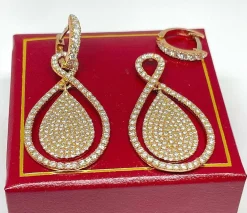 Boucles d’oreilles 2 en 1 or rose diamants