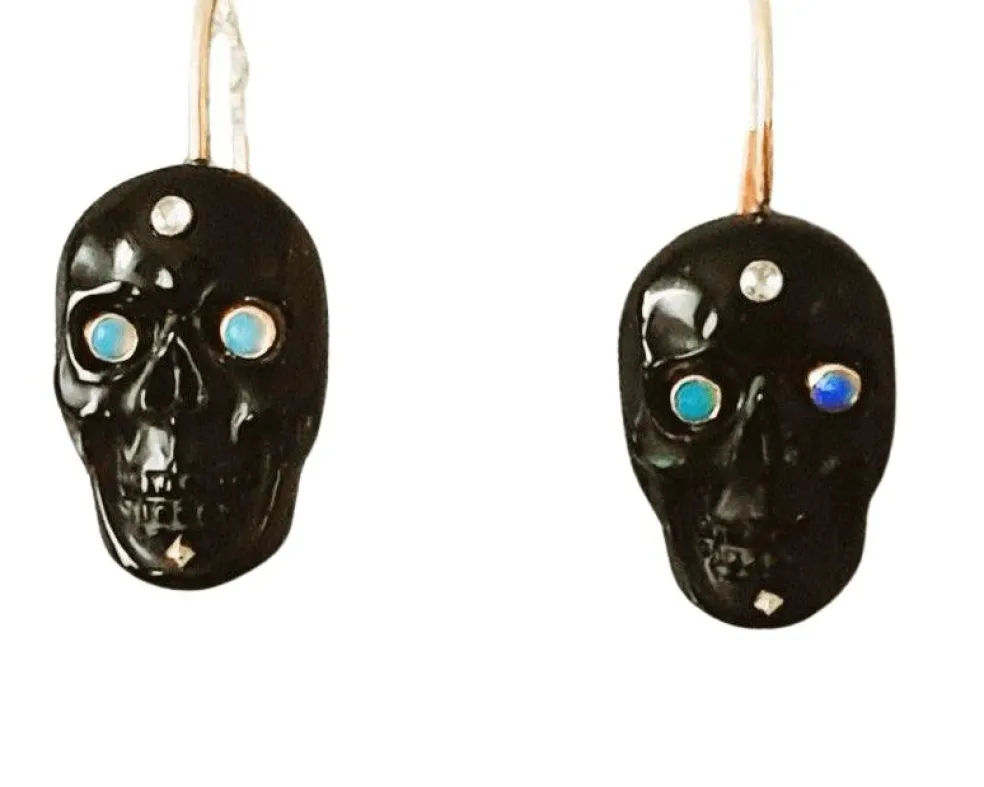 BOUCLES D'OREILLES "MOMENTO MORI" agate noires