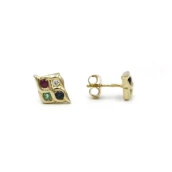 Boucles d'oreilles - Or, Diamants, Saphirs, Rubis, Emeraudes
