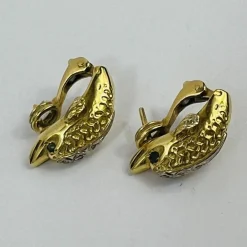 Boucles d'Oreilles 2 Ors avec Emeraudes et Diamants