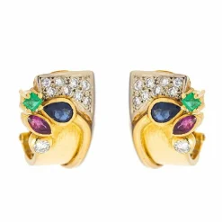 Boucles d'oreilles 2 Ors Diamants Émeraudes Saphirs Rubis