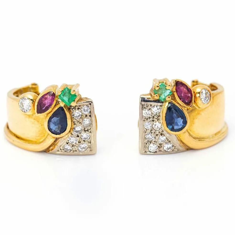 Boucles d'oreilles 2 Ors Diamants Émeraudes Saphirs Rubis