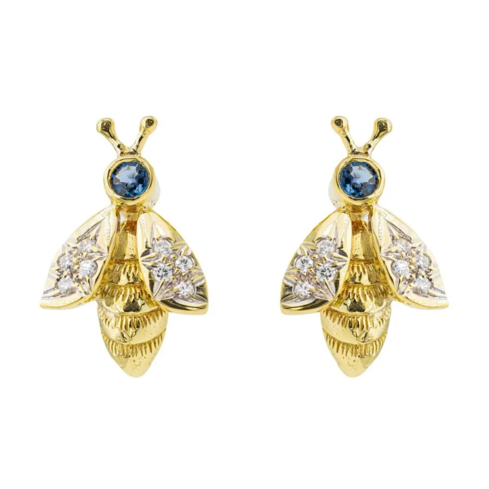 Boucles d'oreilles Abeilles Or jaune Saphir