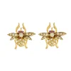 Boucles d'oreilles abeille, or jaune, rubis et diamants