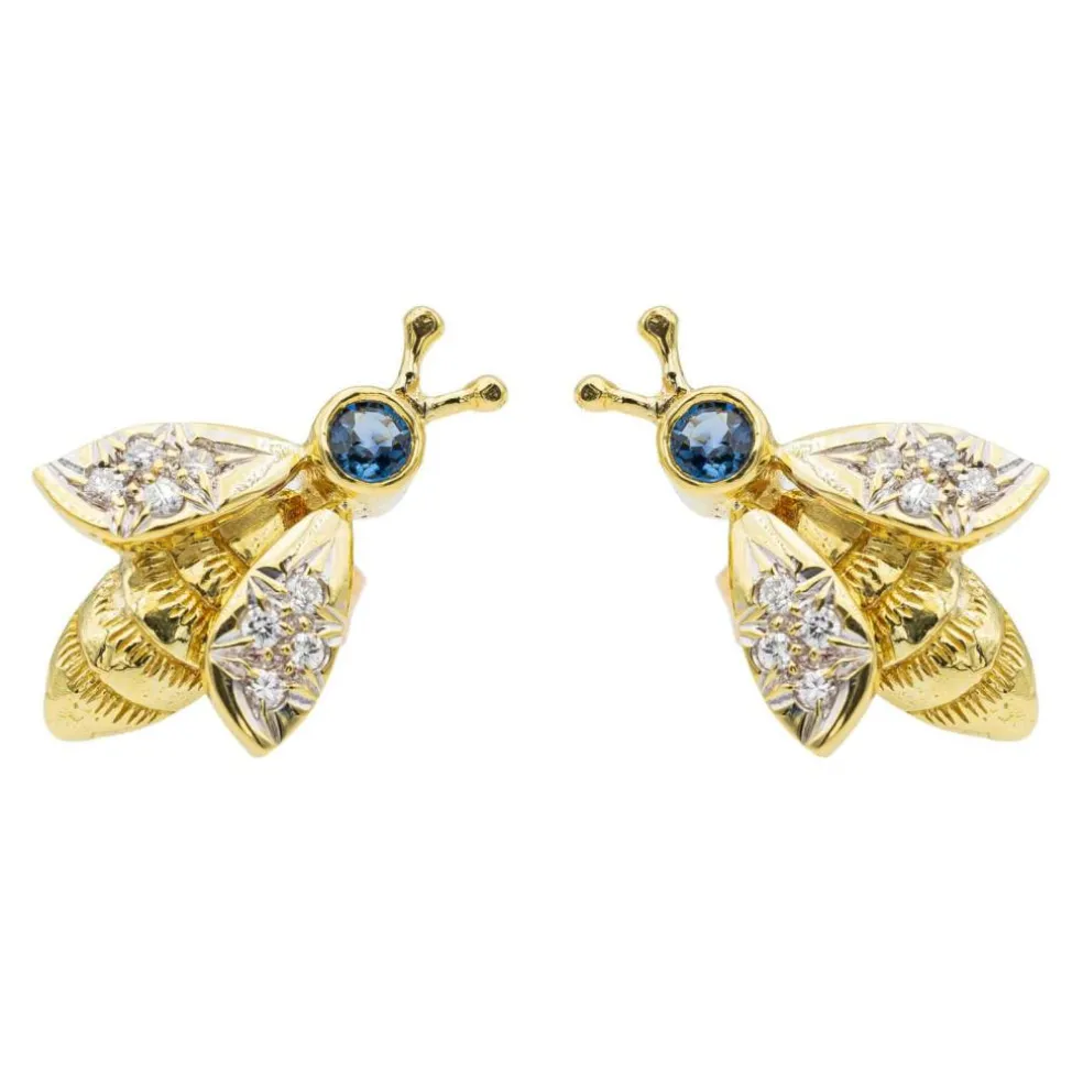 Boucles d'oreilles Abeilles Or jaune Saphir
