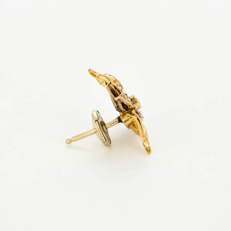 Boucles d'oreilles abeille, or jaune, rubis et diamants