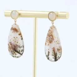 Boucles d'oreilles agate à dendrite et pierre de lune