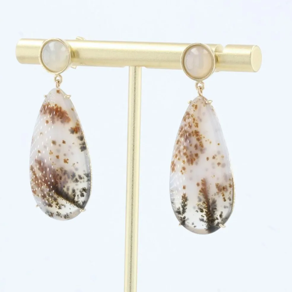Boucles d'oreilles agate à dendrite et pierre de lune