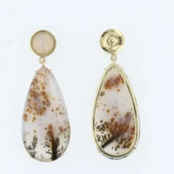 Boucles d'oreilles agate à dendrite et pierre de lune