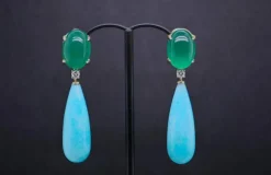Boucles d'oreilles agate verte amazonite diamants