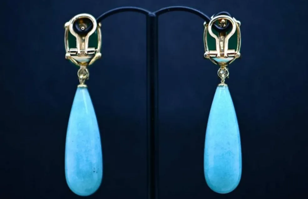 Boucles d'oreilles agate verte amazonite diamants
