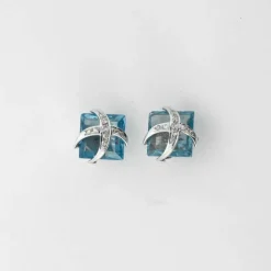 BOUCLES D'OREILLES AIGUE MARINE & DIAMANTS