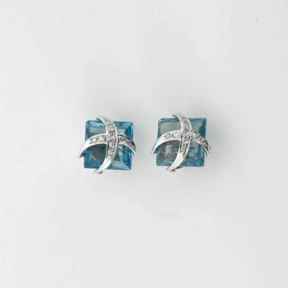BOUCLES D'OREILLES AIGUE MARINE & DIAMANTS