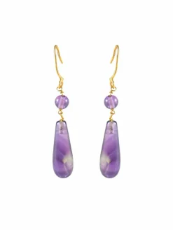 BOUCLES D'OREILLES AMETHYSTES EN OR JAUNE