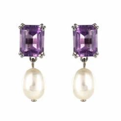 Boucles d'oreilles améthystes et perles