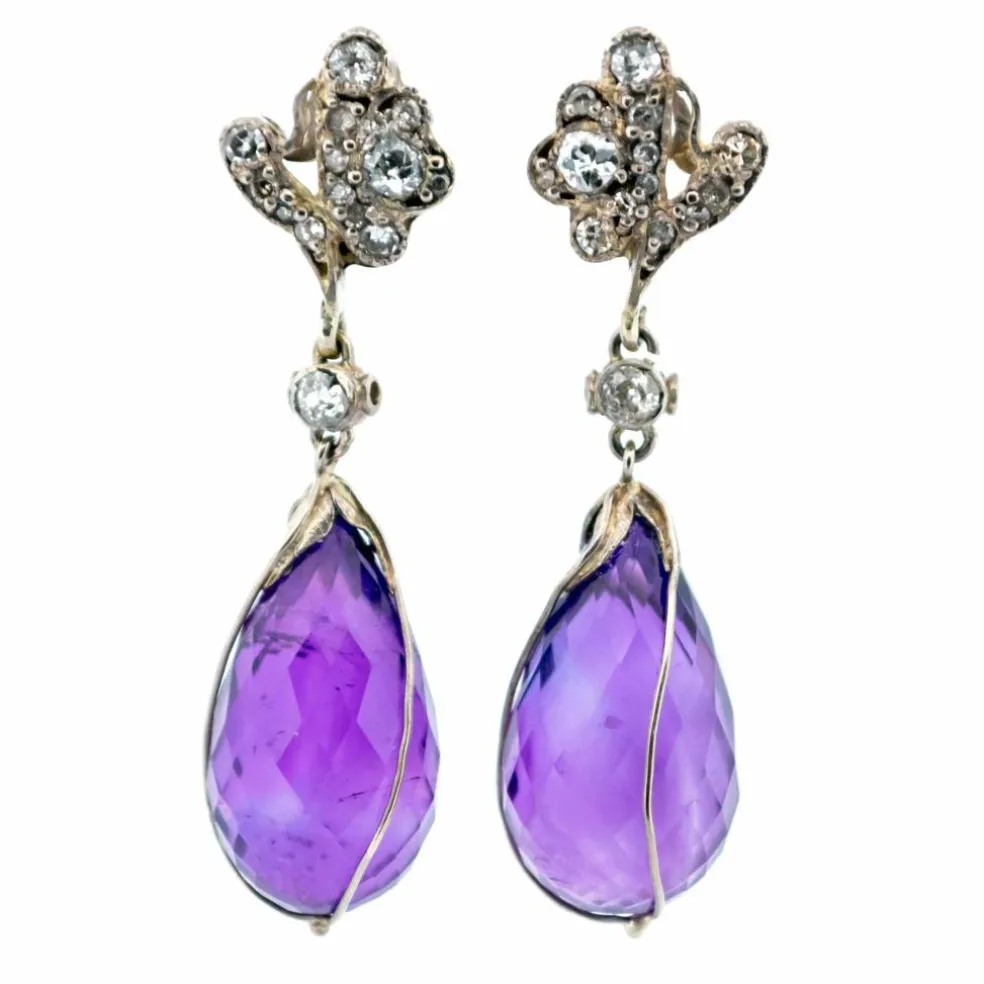 Boucles d'oreilles améthyste, diamant