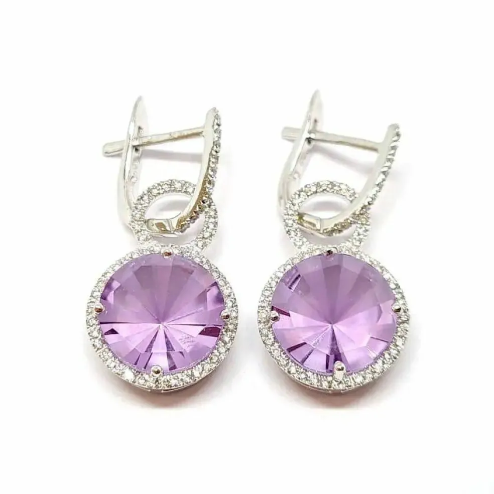 Boucles d'oreilles améthystes diamants or blanc