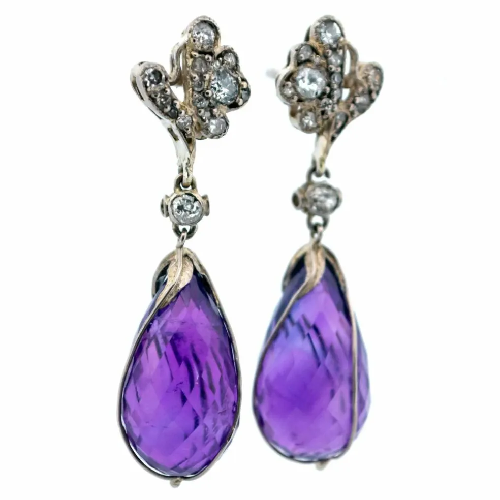 Boucles d'oreilles améthyste, diamant