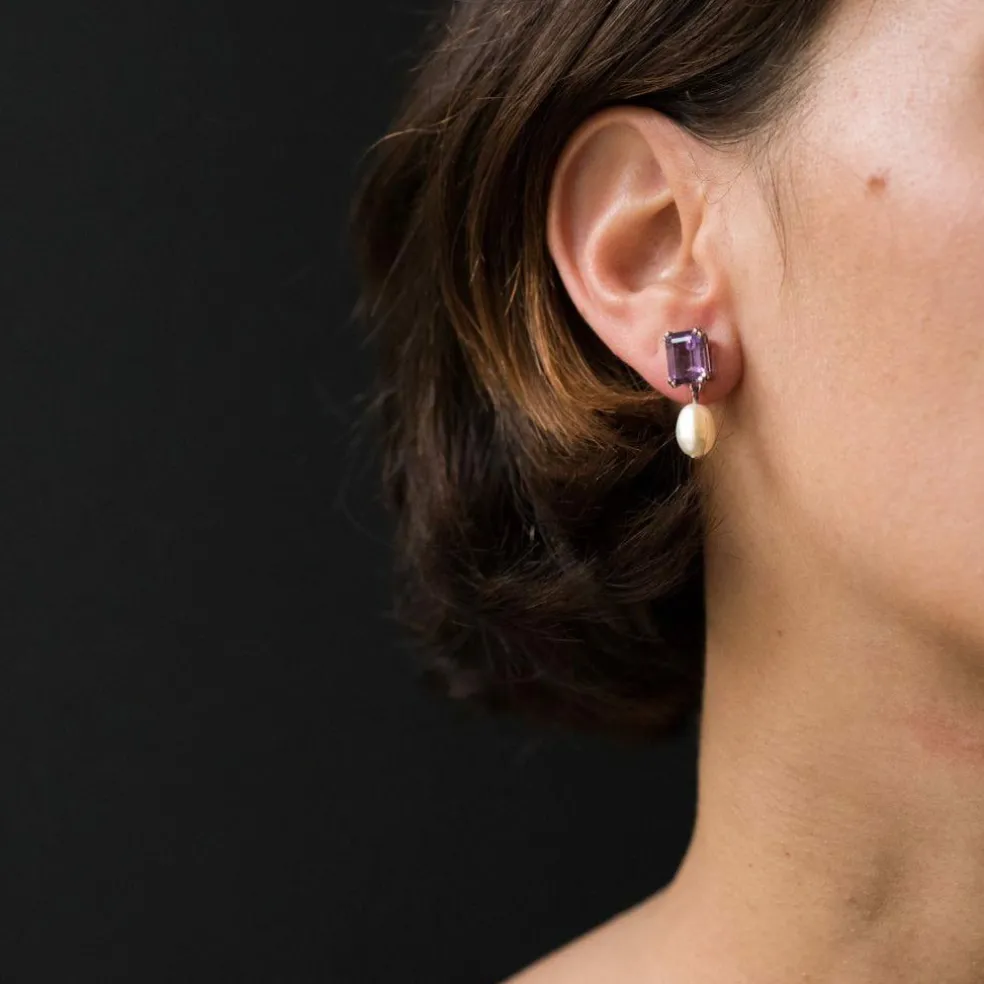 Boucles d'oreilles améthystes et perles
