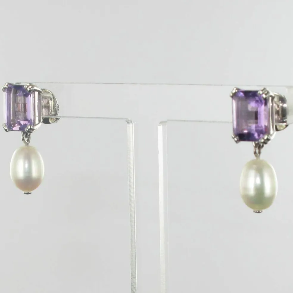 Boucles d'oreilles améthystes et perles