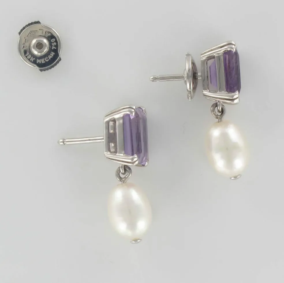 Boucles d'oreilles améthystes et perles