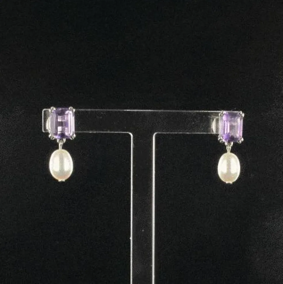 Boucles d'oreilles améthystes et perles