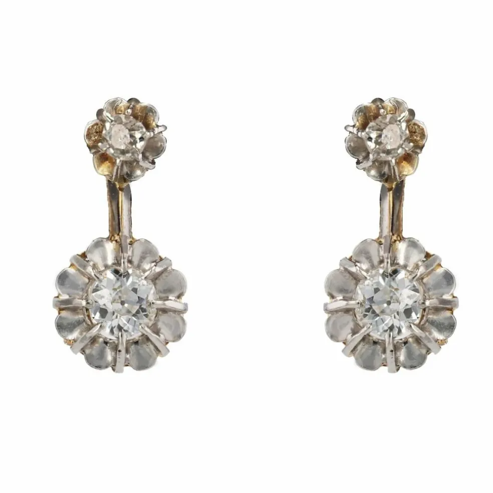 Boucles d'oreilles anciennes diamants trembleuses