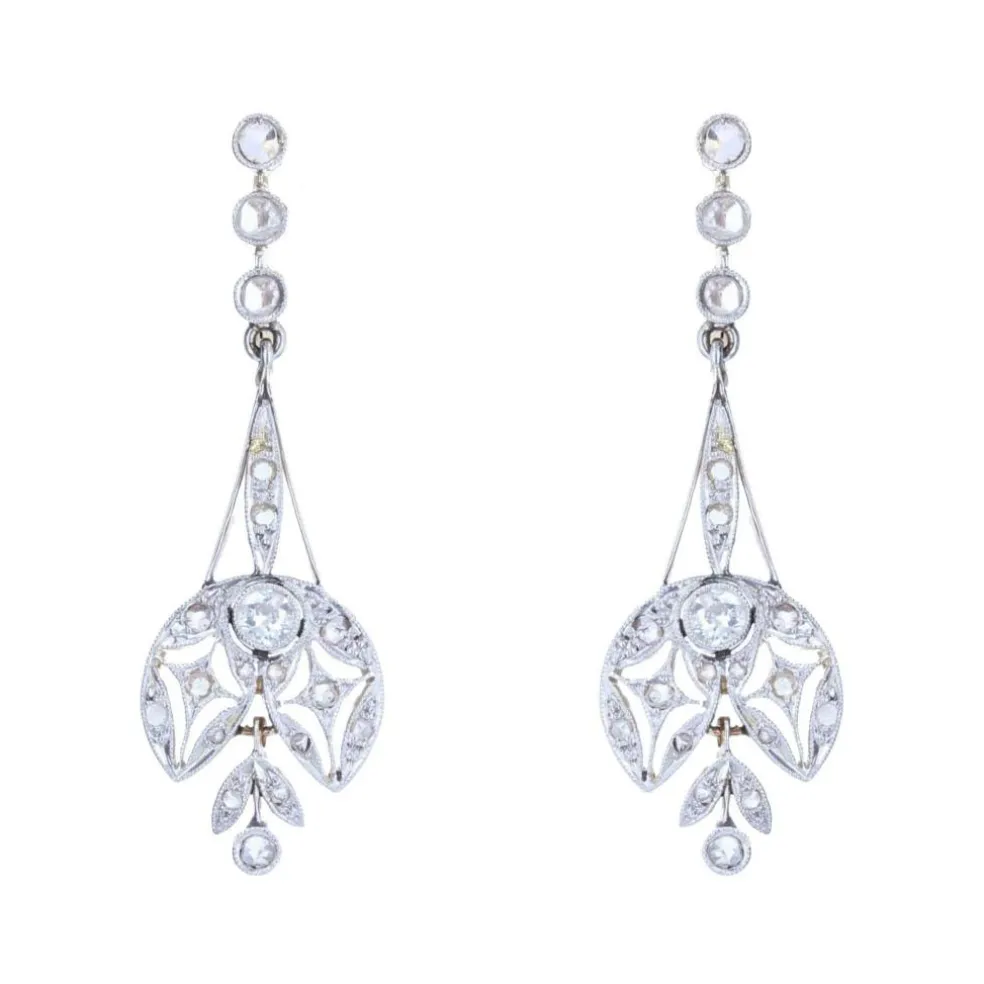 Boucles d'oreilles anciennes diamants Belle époque