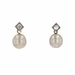 Boucles d'oreilles anciennes diamants perles