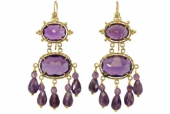 Boucles d'oreilles anciennes en or et améthyste