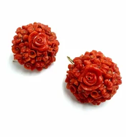 Boucles d'oreilles anciennes en corail sicilien