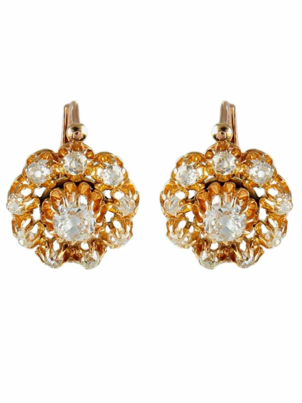 BOUCLES D'OREILLES ANCIENNES OR & DIAMANTS