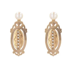 Boucles d'oreilles anciennes perles et ses pendants or rose perles fines