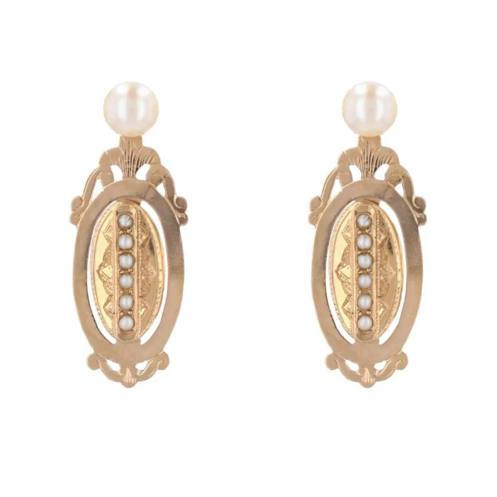 Boucles d'oreilles anciennes perles et ses pendants or rose perles fines
