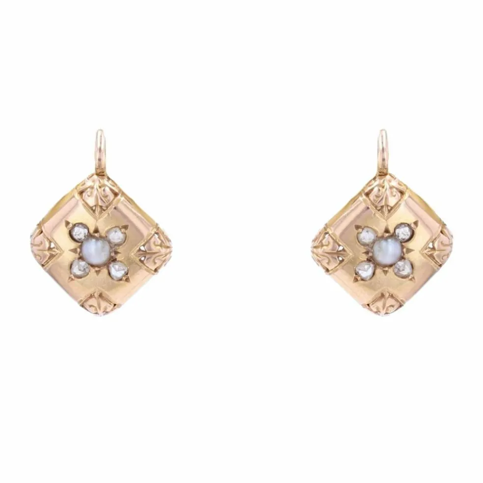 Boucles d'oreilles anciennes or rose perles