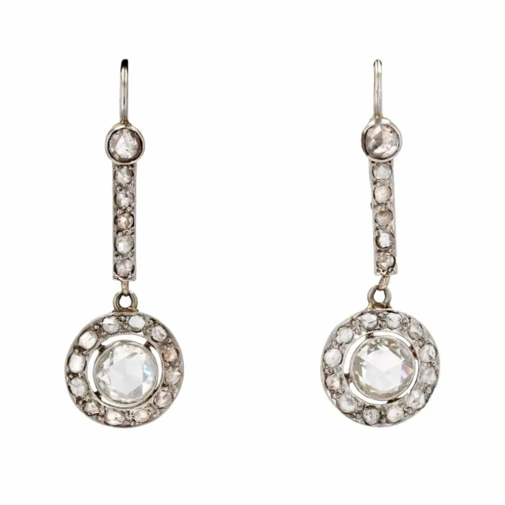 Boucles d'oreilles anciennes diamants taillés en rose