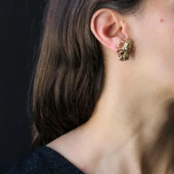Boucles d'oreilles anciennes vintage nœud or et diamants