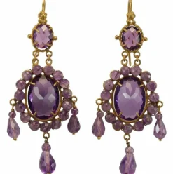 Boucles d'oreilles anciennes en or et améthyste