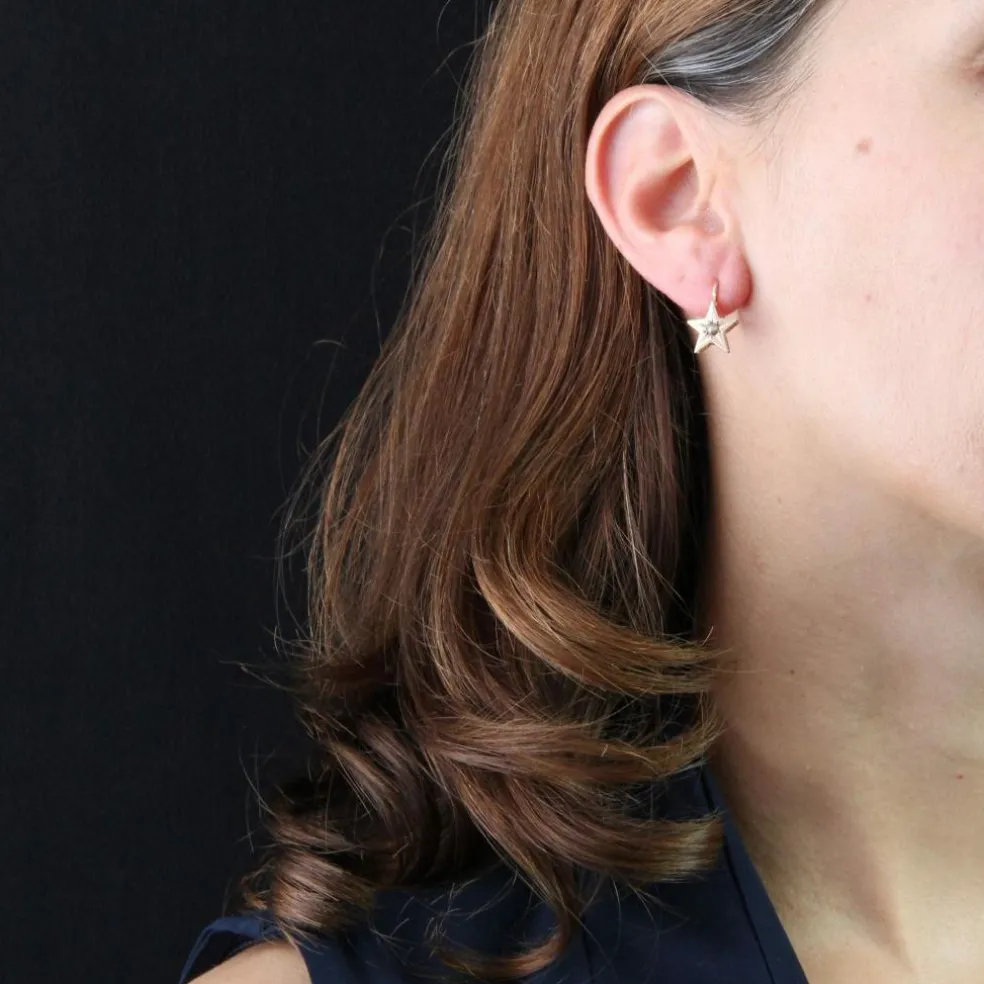 Boucles d'oreilles anciennes étoiles or rose perles