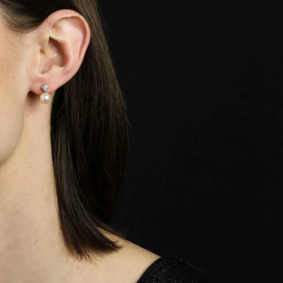 Boucles d'oreilles anciennes diamants perles
