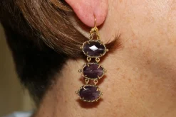 Boucles d'oreilles anciennes en or et améthyste
